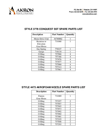 3778 Conquest SST Technical Service Parts List PDF preview