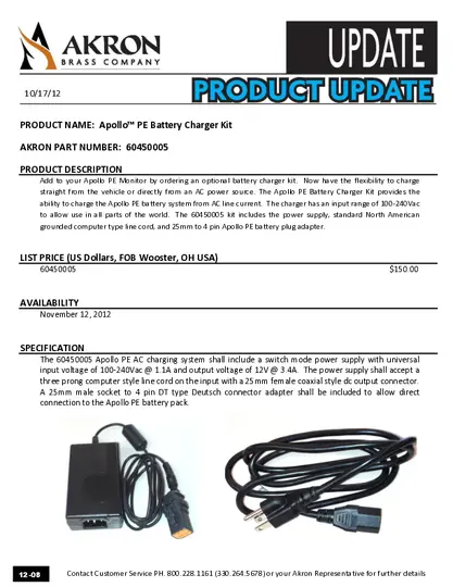 Apollo PE Battery Charger Kit PDF preview
