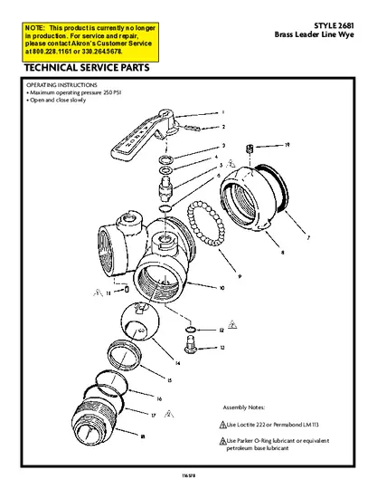 Style 2681 Parts List Brass Wye Obsolete PDF preview
