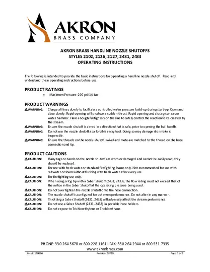 Nozzle Shutoff Operating Instructions PDF preview