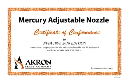Mercury Adjustable Nozzle NFPA Certificate PDF preview