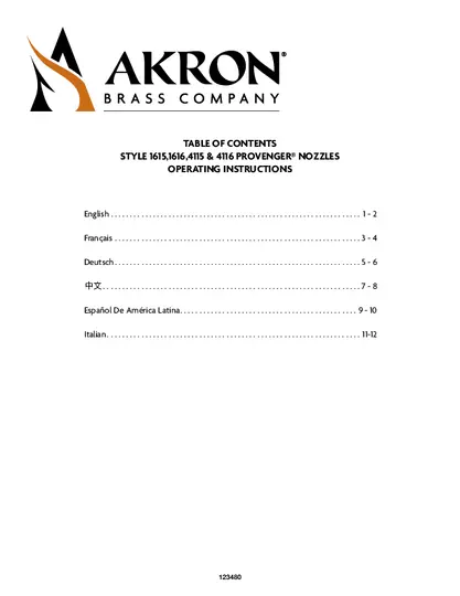 Style 1615 1616 4115 4116 Operating Instructions ProVenger Nozzle PDF preview