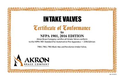 Intake Valve Certificate of Conformance PDF preview