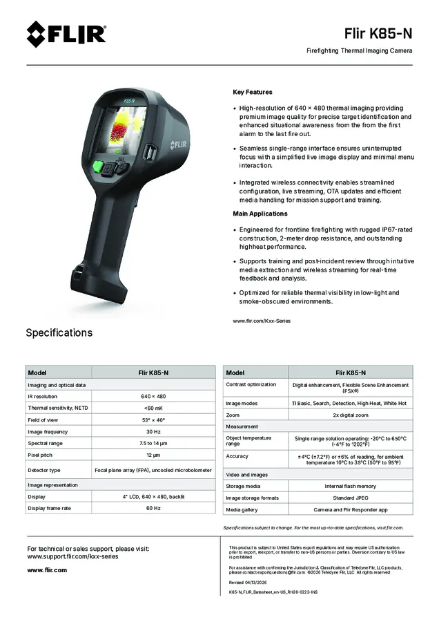 FLIR K85-N Datasheet cover