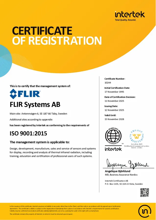 ISO 9001-2015 FLIR Sweden cover