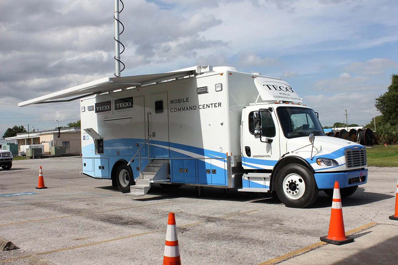 C-35 Mobile Command Center parked outside in a parking lot on a sunny day.