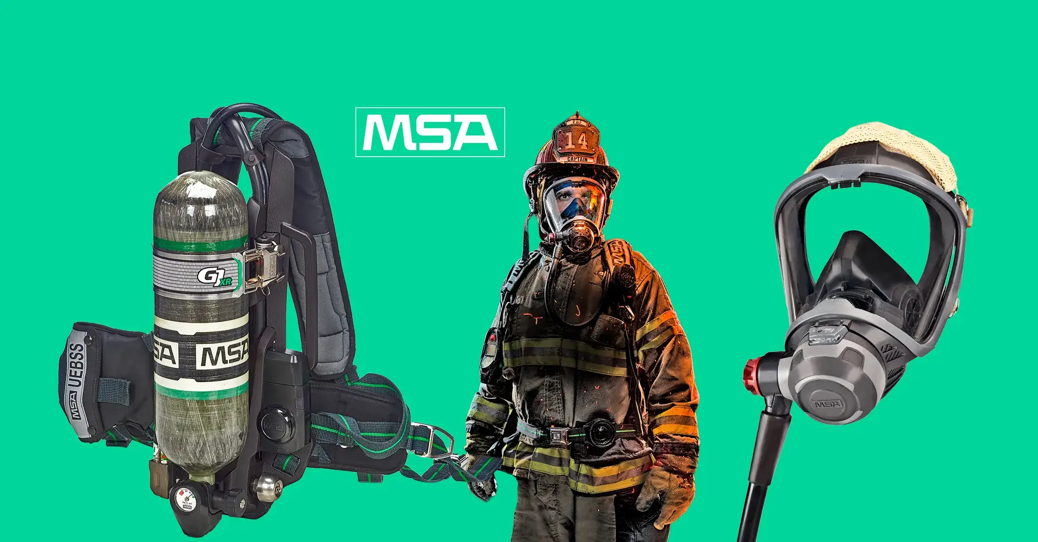 MSA G1 XR SCBA, firefighter, and facepiece