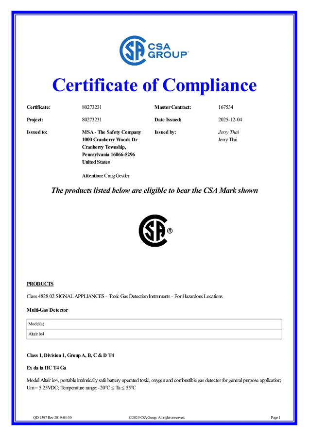 ALTAIR io 4 CSA approval cover