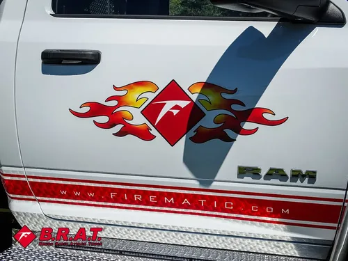 Driver door decal and side graphic close-up.