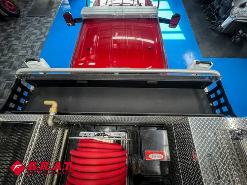 Rear deck top view looking toward cab roof and light bar.