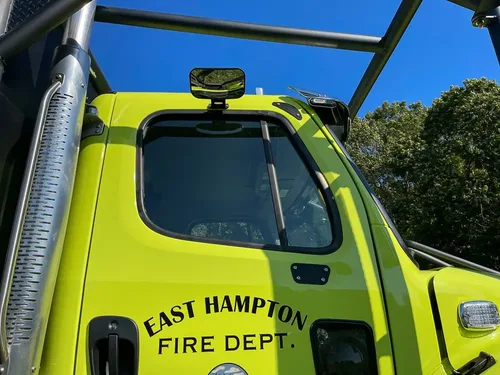 Cab side with East Hampton Fire Dept lettering and light.
