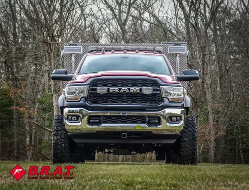 Head-on front view from lower angle with lifted stance.