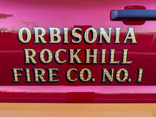Side lettering close-up reading Orbisonia Rockhill Fire Co. No. 1.