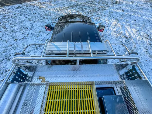 Top view looking forward along the upper deck toward the cab roof.