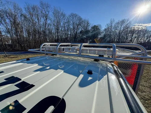 Top view of smooth deck panels and rear safety rails.
