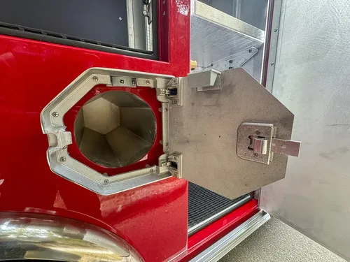 Lower intake-port hatch open from opposite angle.