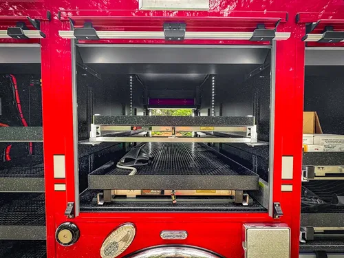 Rear center bay with dual slide-out shelves extended.