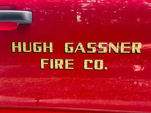 Door graphic close-up reading Hugh Gassner Fire Co.