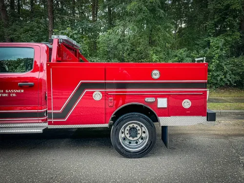 Right-side mid-body close-up with closed compartment doors.