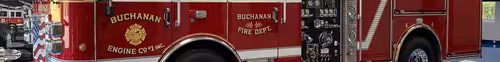 Body side lettering close-up strip on red panel