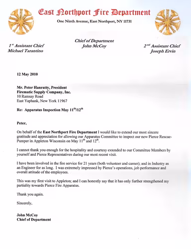 Scanned thank-you letter on official letterhead with signatures and body text