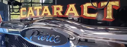 Front grille close-up showing CATARACT script and Pierce emblem