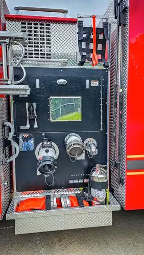Pump-side panel close-up showing control fittings and intake ports