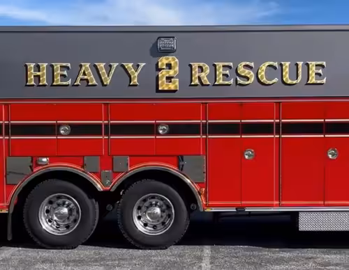 Body side close-up showing raised heavy rescue lettering