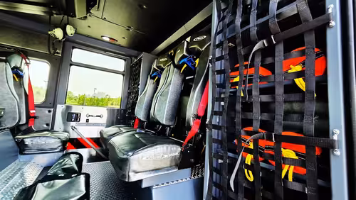 Interior rack area view showing mounted ladders and side storage