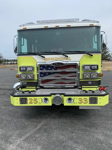 Beukendaal Pierce Enforcer pumper elevated view showing roof and hosebed layout