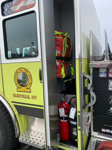 Beukendaal Pierce Enforcer pumper officer-side body compartment near the cab