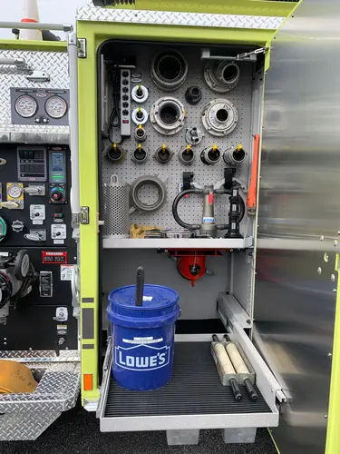 Beukendaal Pierce Enforcer pumper discharge compartment with hose connections