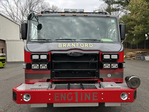 Branford Pierce Impel PUC pumper front view showing grille and bumper