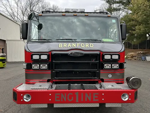 Branford Pierce Impel PUC pumper front view with warning lights and bumper details