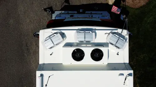 Top-down cab roof and windshield view from aerial perspective