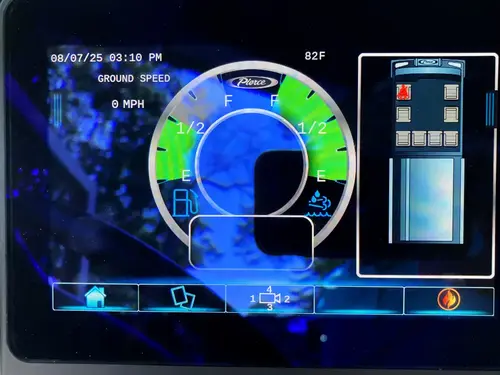 Instrument cluster close-up showing speedometer, tachometer, and warning indicators