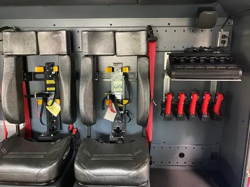 Rear crew seating view showing SCBA seats and restraint mounts