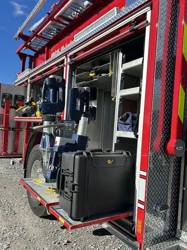 Pierce pumper front-right exterior view showing cab and bumper details