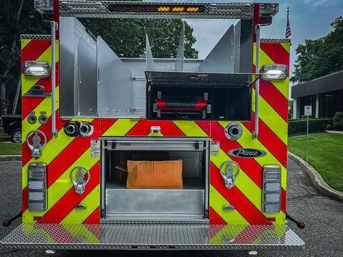 Rear view showing chevron panel and open rear center storage area