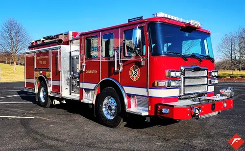 Pumper front-left exterior profile showing cab and side body