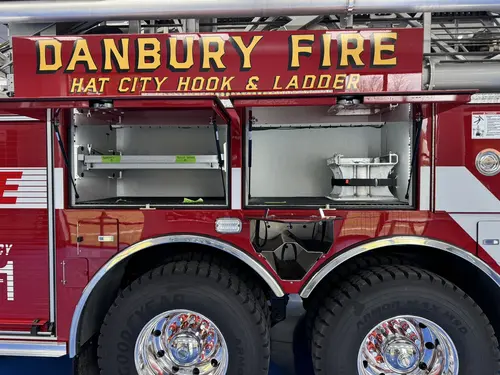 Danbury Pierce Enforcer 100-foot aerial tower side panel with department lettering