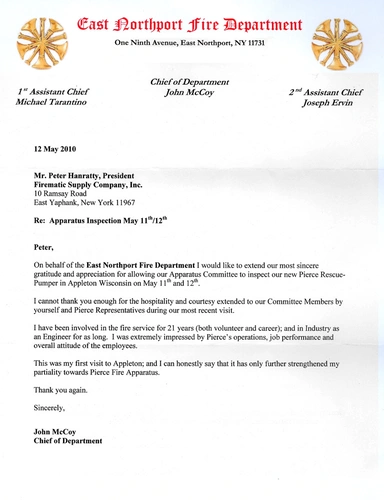Scanned thank-you letter on official letterhead with signatures and body text