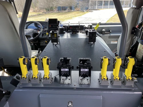 Rear crew seating view showing SCBA seats and restraint mounts