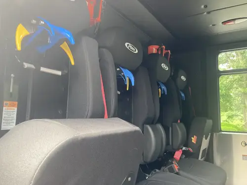 Floor-mounted control buttons close-up for air horn and mechanical functions