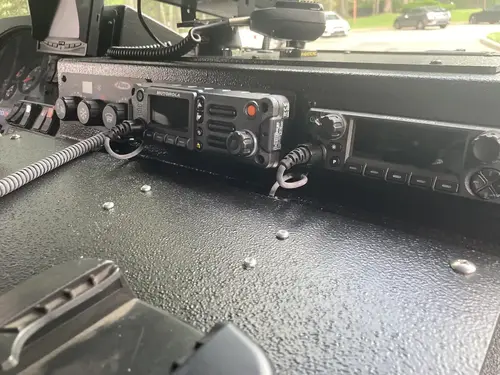 SCBA cylinder bracket close-up mounted on center console base