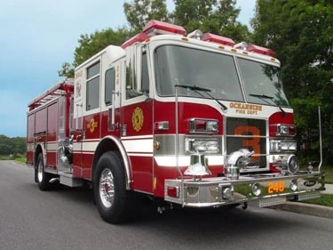 Pumper front-left exterior view showing grille, bumper, and side body