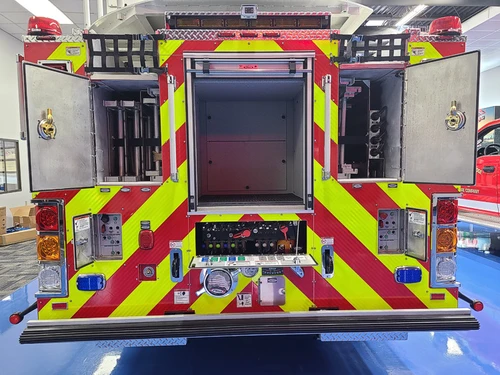 Rear view with open center compartment showing rear storage bay