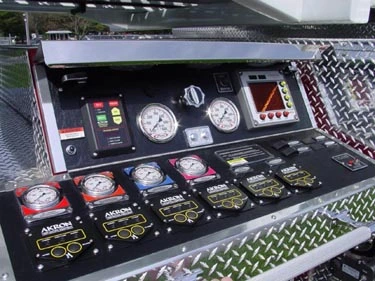 Aerial control panel close-up showing gauges and labeled control levers