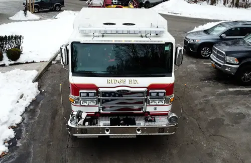 Aerial top-down front view showing roof features and front bumper