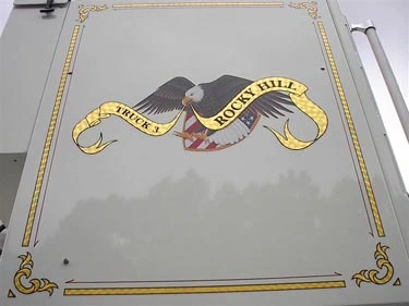Panel graphic close-up showing eagle banner artwork